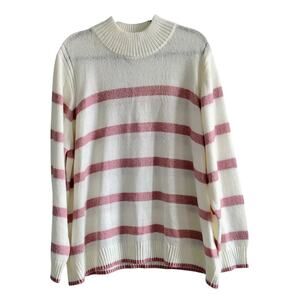 CJ Banks Women Plus Size 3x Cream Mauve Pink Stripe Knit Mock Neck Sweater NEW